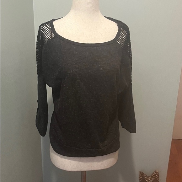 Black/Heather gray Women's Sweater with Lace Shoulders - Picture 1 of 6